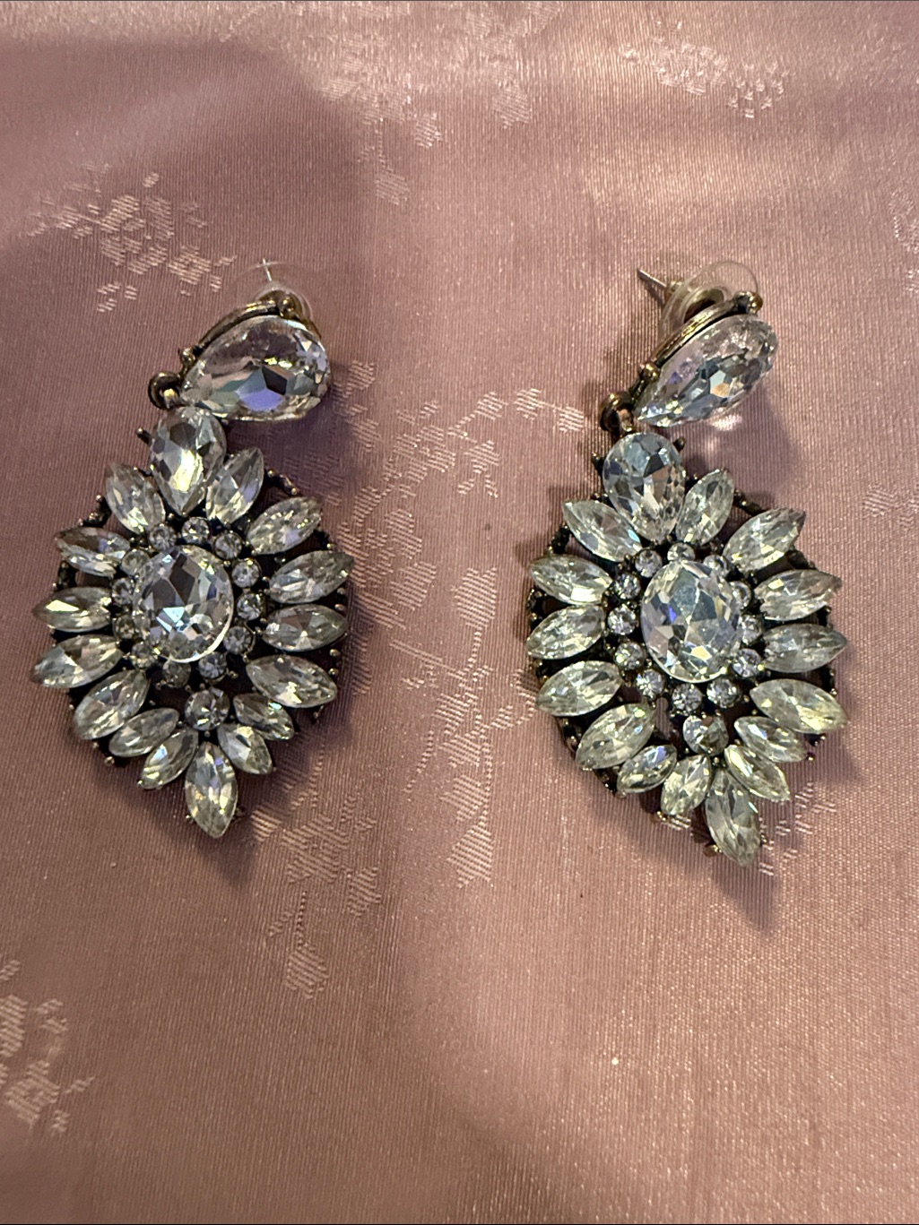 Crystal Floral Statement Earrings  Clear Crystal